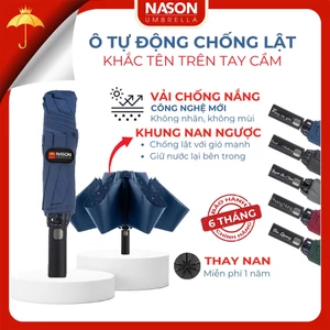 Ô dù che mưa nắng nan ngược chống lật Nason Umbrella, ngăn 99% UV, khắc tên logo, tự động 2 chiều