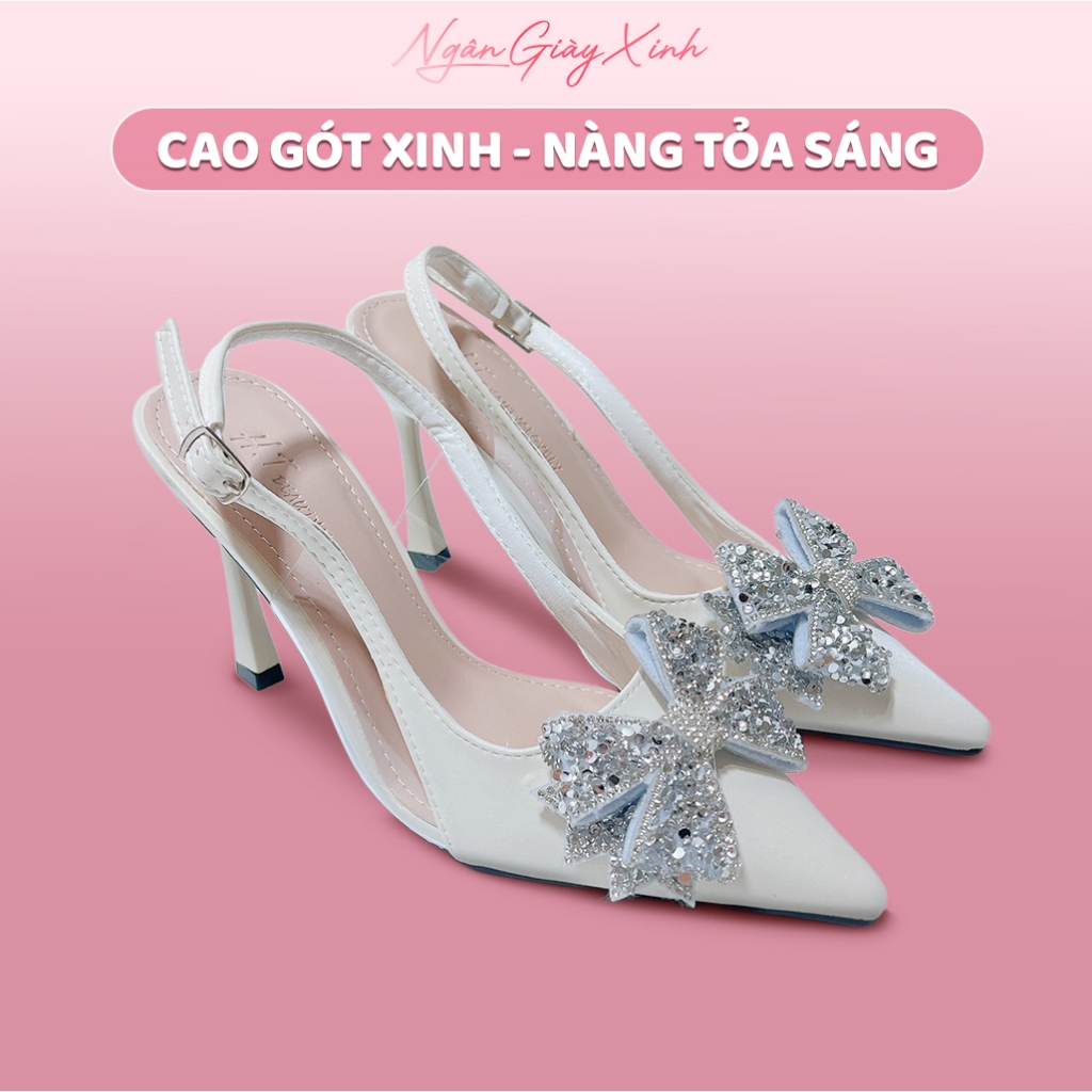 Giày Cao Gót Nữ Nơ Cánh Tiên Lụa Nhung Dịu Dàng Thanh Lịch Đi Tiệc 5-7cm
