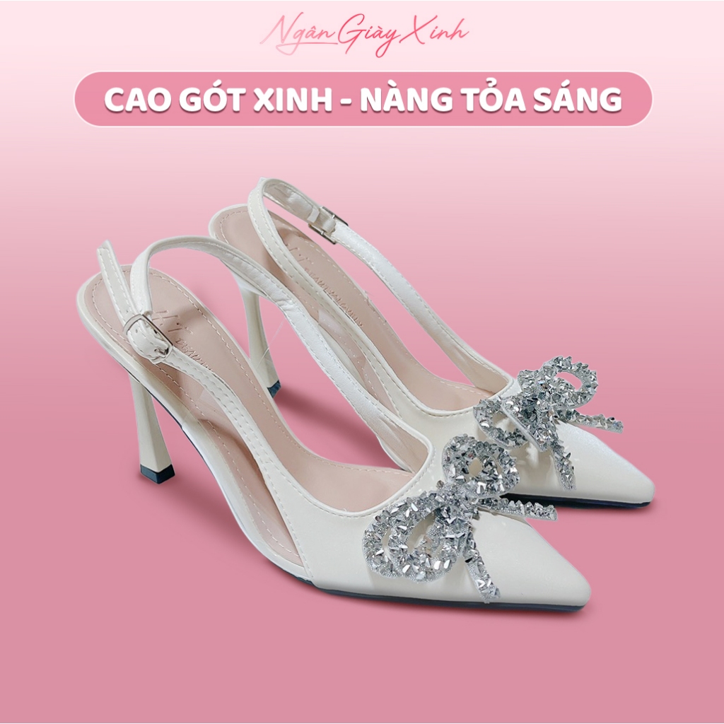 Giày Cao Gót Nữ Tuyết Nhung Đính Nơ Kim Sa Lấp Lánh Sang Chảnh Đi Tiệc
