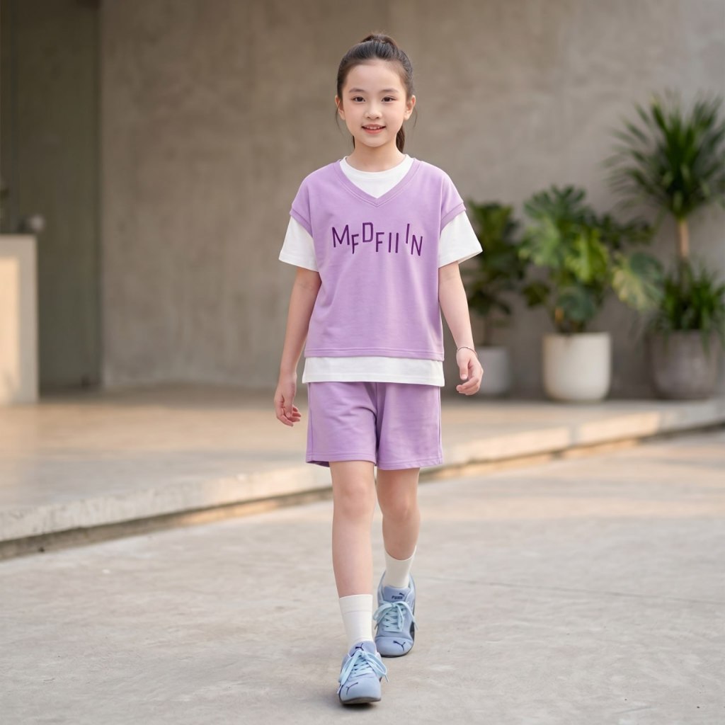 Set thể thao màu tím phối trắng cho bé gái size đại BEESHOP H26058