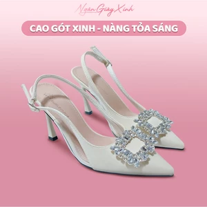 Giày Cao Gót Nữ Lụa Dạ Vương Tuyết Nhung Đính Đá Vuông Sang Chảnh Êm Chân Đi Tiệc