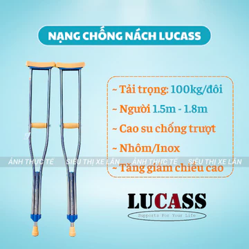 Nạng Chống Nách INOX/Nhôm LUCASS Siêu Chắc Chắn, Nạng Chống Cao Cấp Cho Người Gãy Chân, Người Khuyết Tật