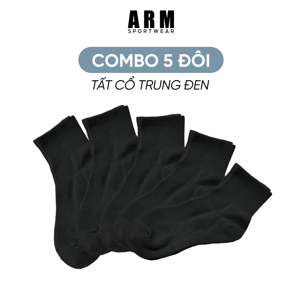 Tất nam cổ trung ARM trơn Cotton chống hôi chân, thoáng khí, co giãn tốt