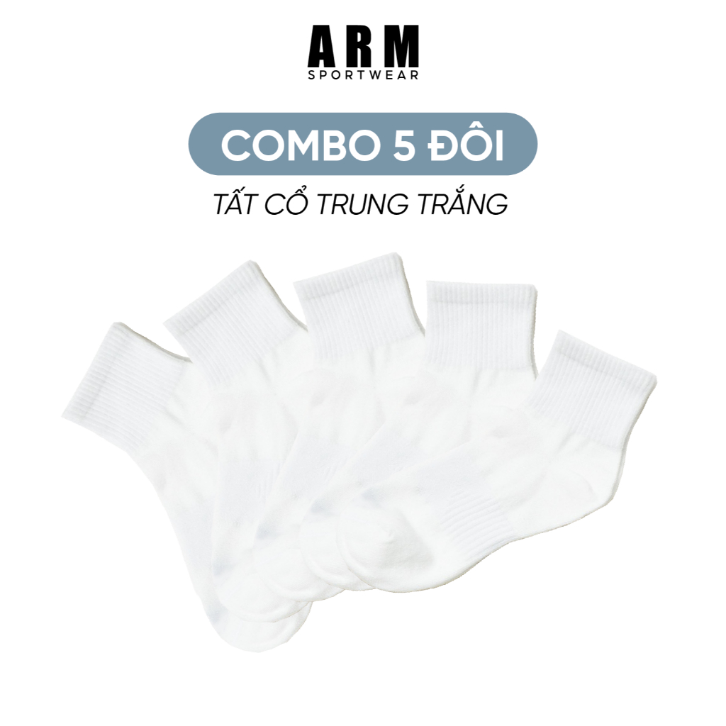 Tất nam cổ trung ARM trơn Cotton chống hôi chân, thoáng khí, co giãn tốt