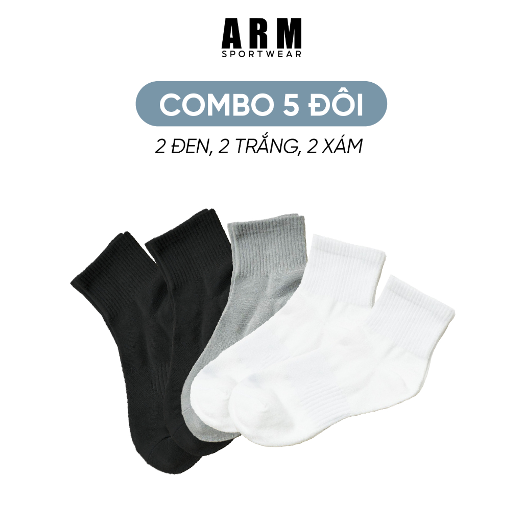 Tất nam cổ trung ARM trơn Cotton chống hôi chân, thoáng khí, co giãn tốt