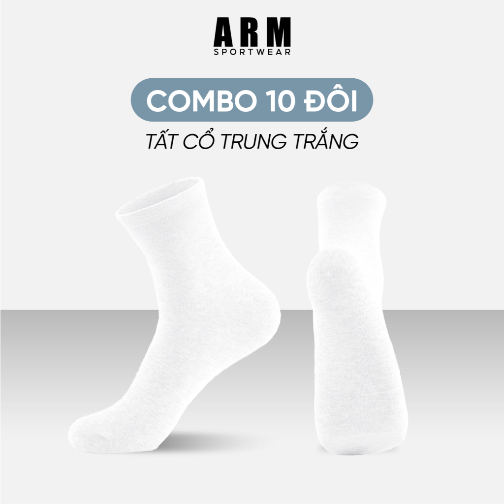 Tất nam cổ trung ARM trơn Cotton chống hôi chân, thoáng khí, co giãn tốt