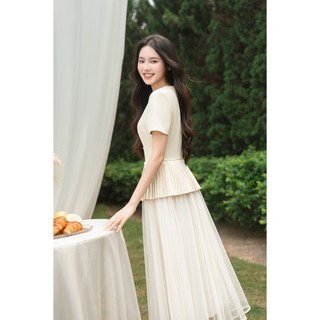 Áo Kiểu Nữ LAMER FASHION Dáng Peplum Cúc Ngọc Gấu Xòe Xếp Ly Công Sở GMMH O61B26H013