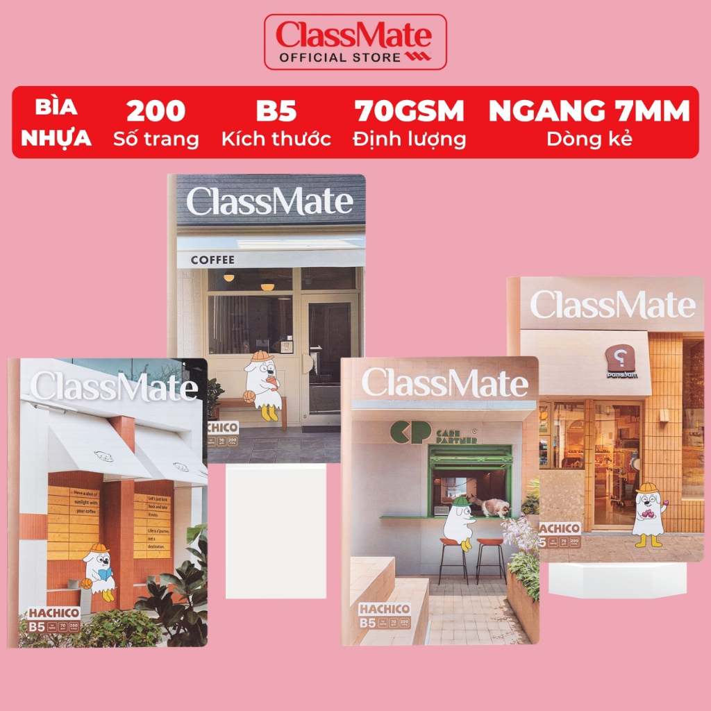 Vở Kẻ Ngang 200 Trang Vở ClassMate 70GSM Vở Viết Bìa Nhựa Hachico Chống Nước Vở Học Sinh Sinh Viên Ghi Chép NB5-20-0809