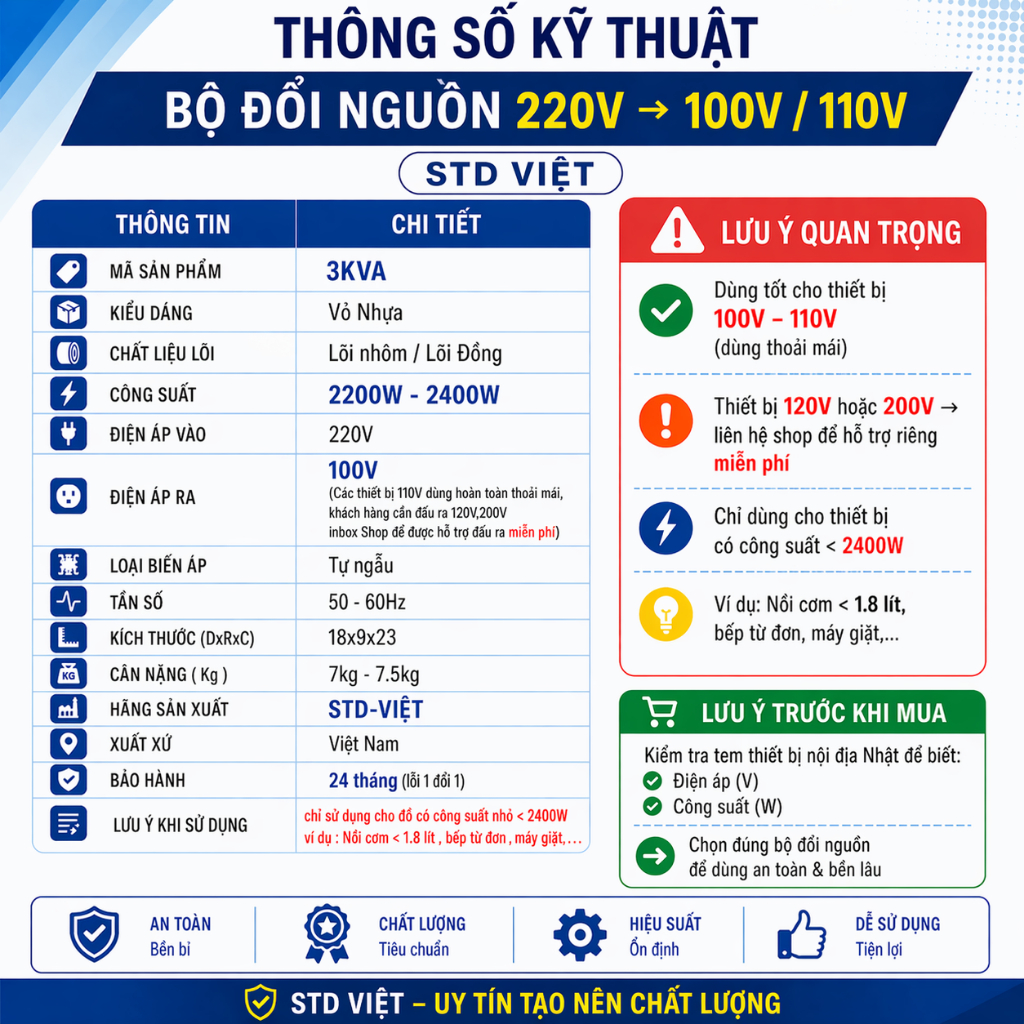 Đổi Nguồn 220V Ra 100V 110V 3KVA (Biến Áp) Dùng Cho Đồ Nhật Nội Địa | Không Nóng Không Ồn | BH 2 Năm