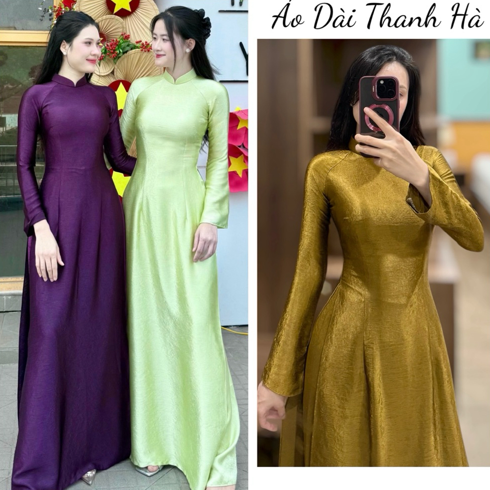 Áo Dài Truyền Thống Tằm Tráng Gương Sang Trọng, Chất Siêu Mềm, Co Giãn, Ôm Tôn Dáng -Áo Dài Thanh Hà