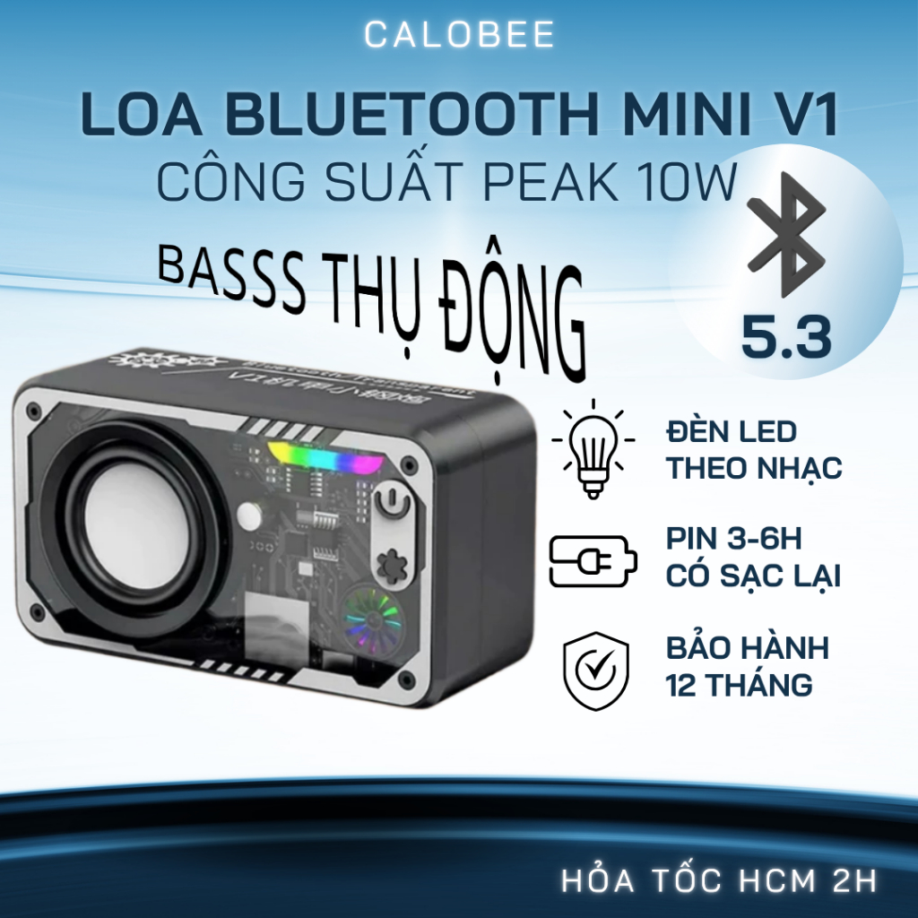 Loa Bluetooth Mini V1 Có LED RGB Đổi Màu Decor Bàn Học, Loa Nghe Nhạc Mini Kết Nối 2 Loa Cùng Lúc