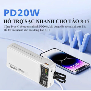 Sạc Dự Phòng 30.000mah -Công suất tối đa 120W, Tích hợp 2 Dây Sẵn, Sạc Liên Tục 4 Lần Cho IP14promax