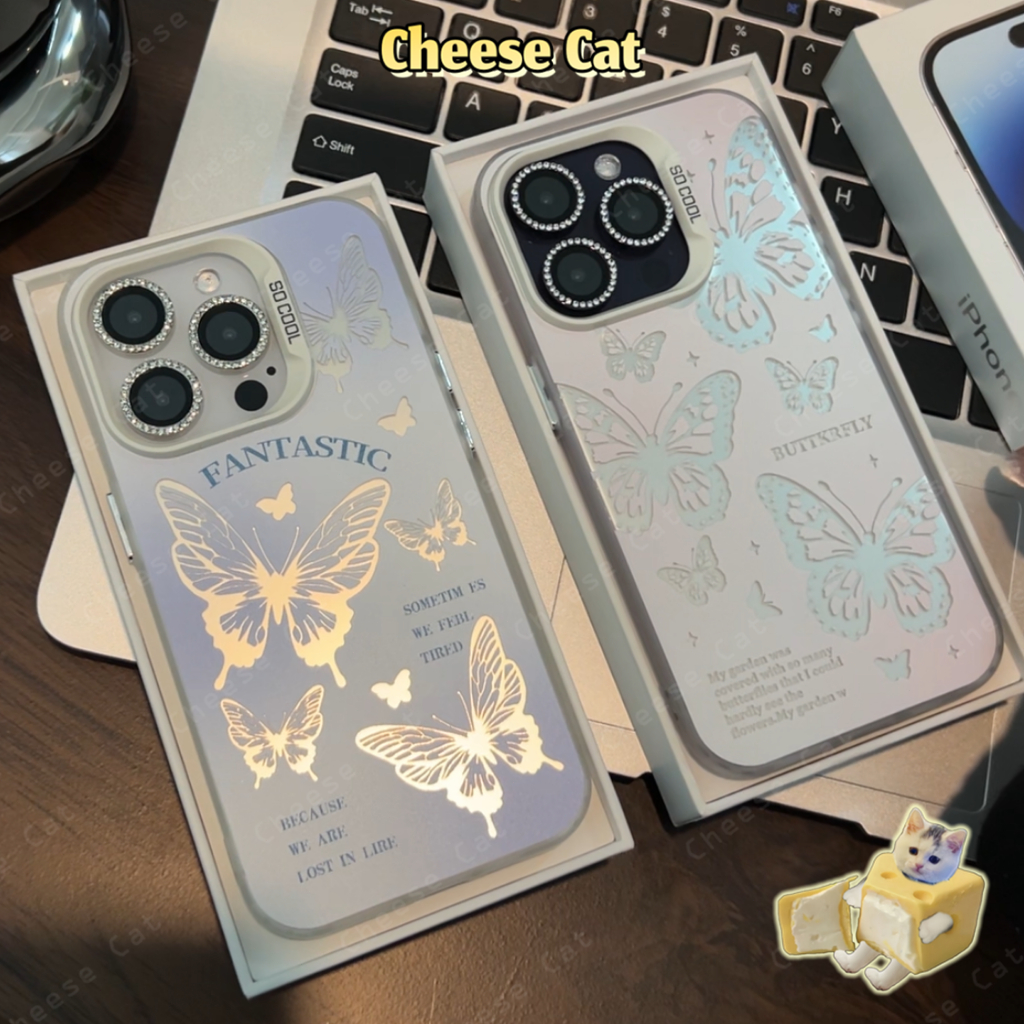 Vỏ iPhone hình con bướm rỗng cho iPhone 13 14 12 11 15 16 17 Pro Max 16E 7Plus Vỏ cứng bảo vệ điện thoại