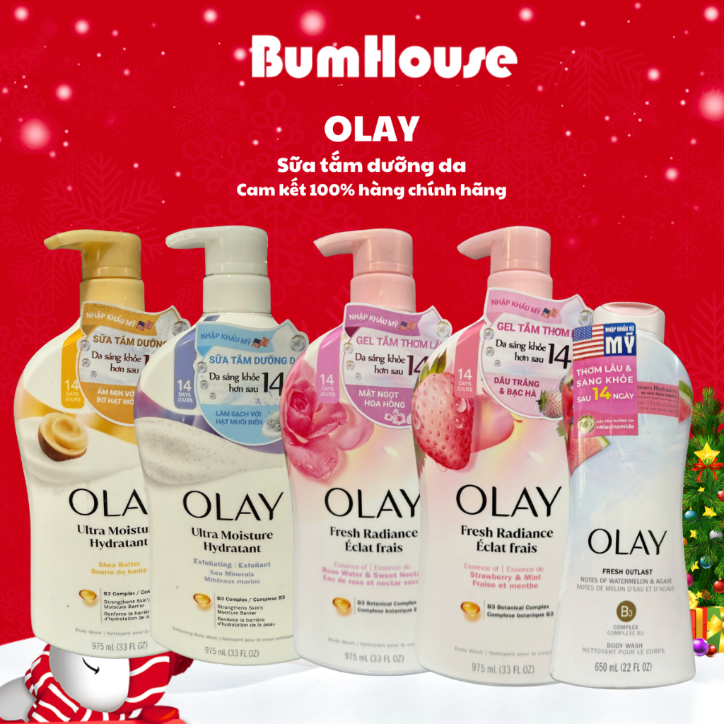 Sữa tắm Olay B3 Giúp Trắng Da, Mờ Thâm 650ml, 975ml