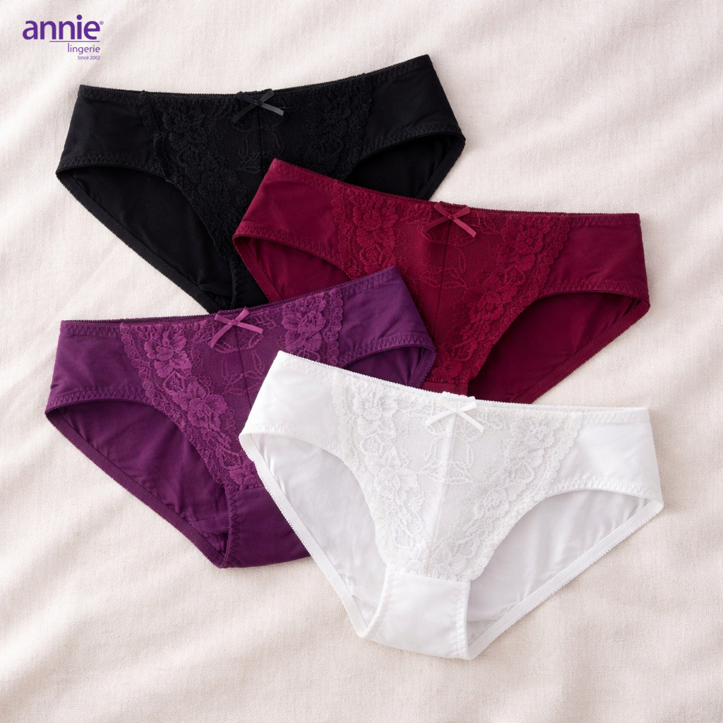 Combo 3 Quần Lót Quần Sịp Nữ annie QE 2137 Phối Ren Hoa Sang Trọng Chất Liệu Cotton Co Giãn 4 Chiều