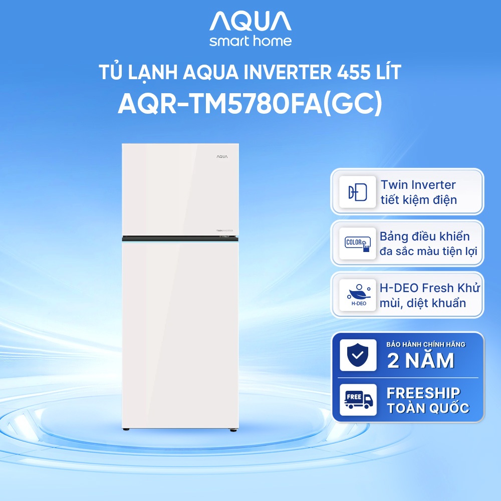 [Võ Hà Linh x AQUA] Tủ lạnh AQUA Inverter 455 Lít AQR-TM5780FA(GC) - Mặt gương trắng kem - Bảo hành 2 năm - Freeship