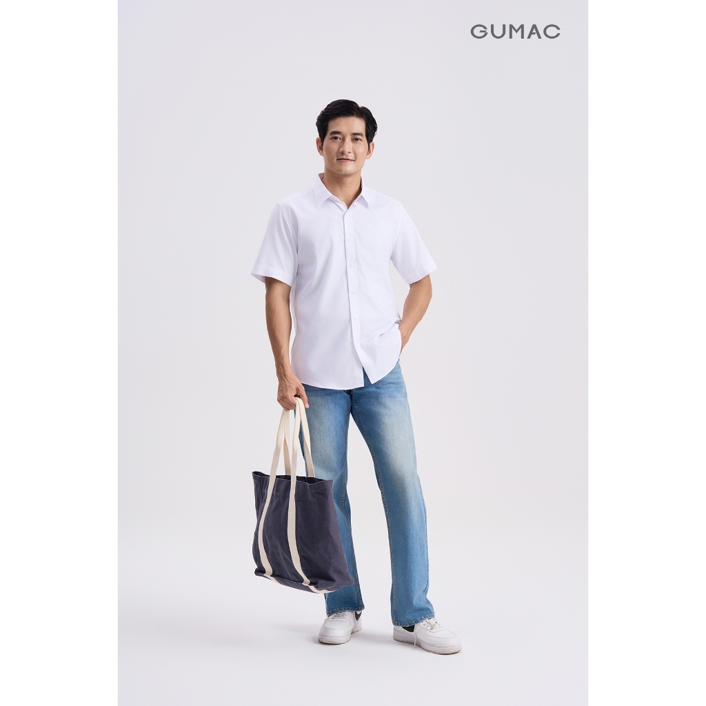 Áo Sơ Mi Nam GUMAC Form Regular Tay Ngắn Vải Kate Basic Công Sở ANG04059