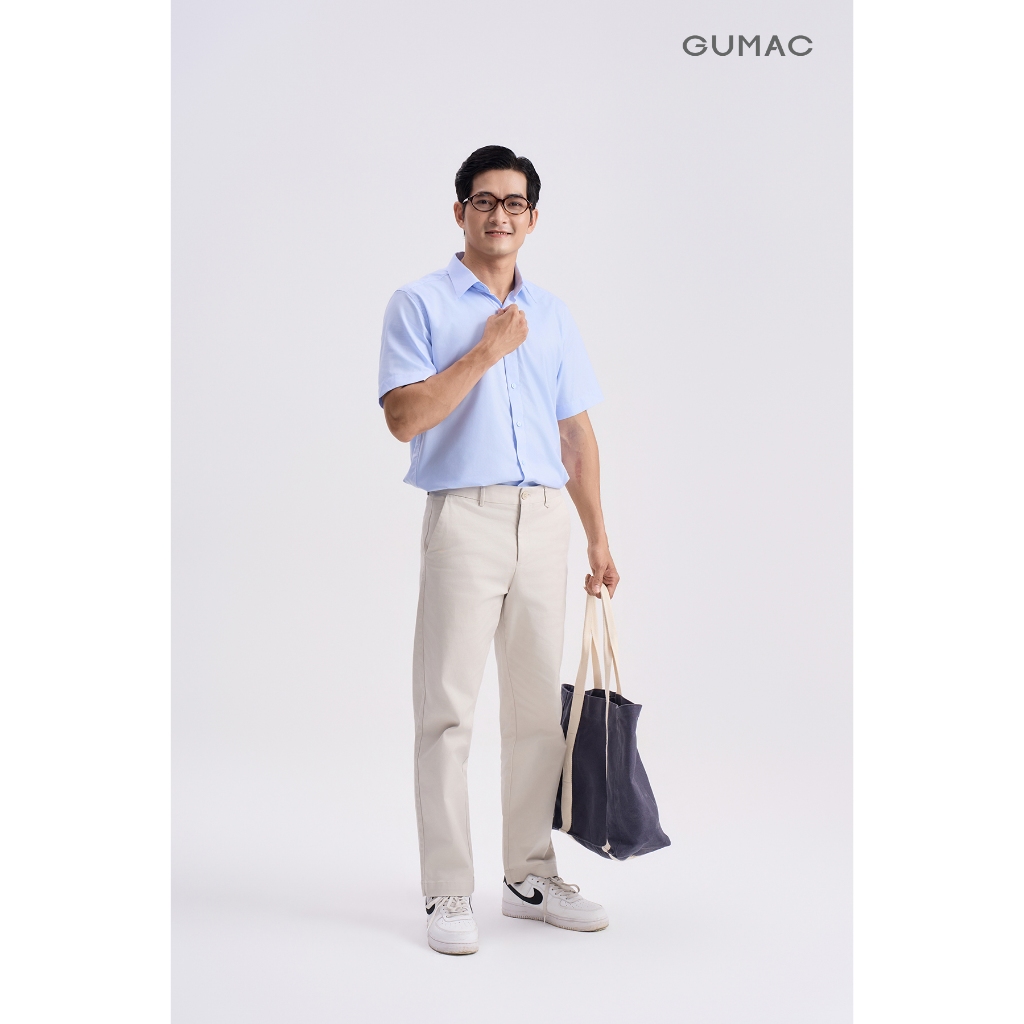 Áo Sơ Mi Nam GUMAC Form Regular Tay Ngắn Vải Kate Basic Công Sở ANG04059
