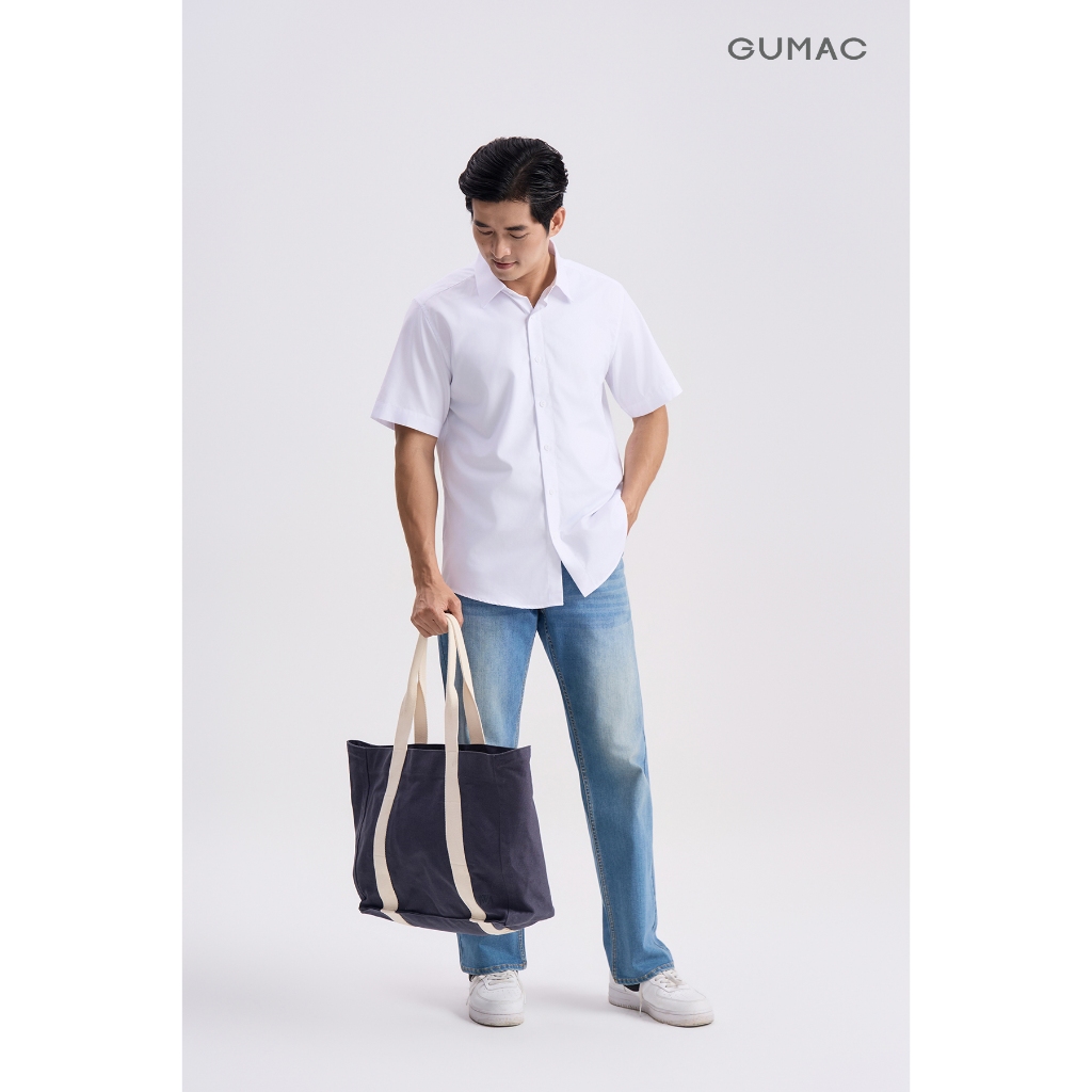 Áo Sơ Mi Nam GUMAC Form Regular Tay Ngắn Vải Kate Basic Công Sở ANG04059