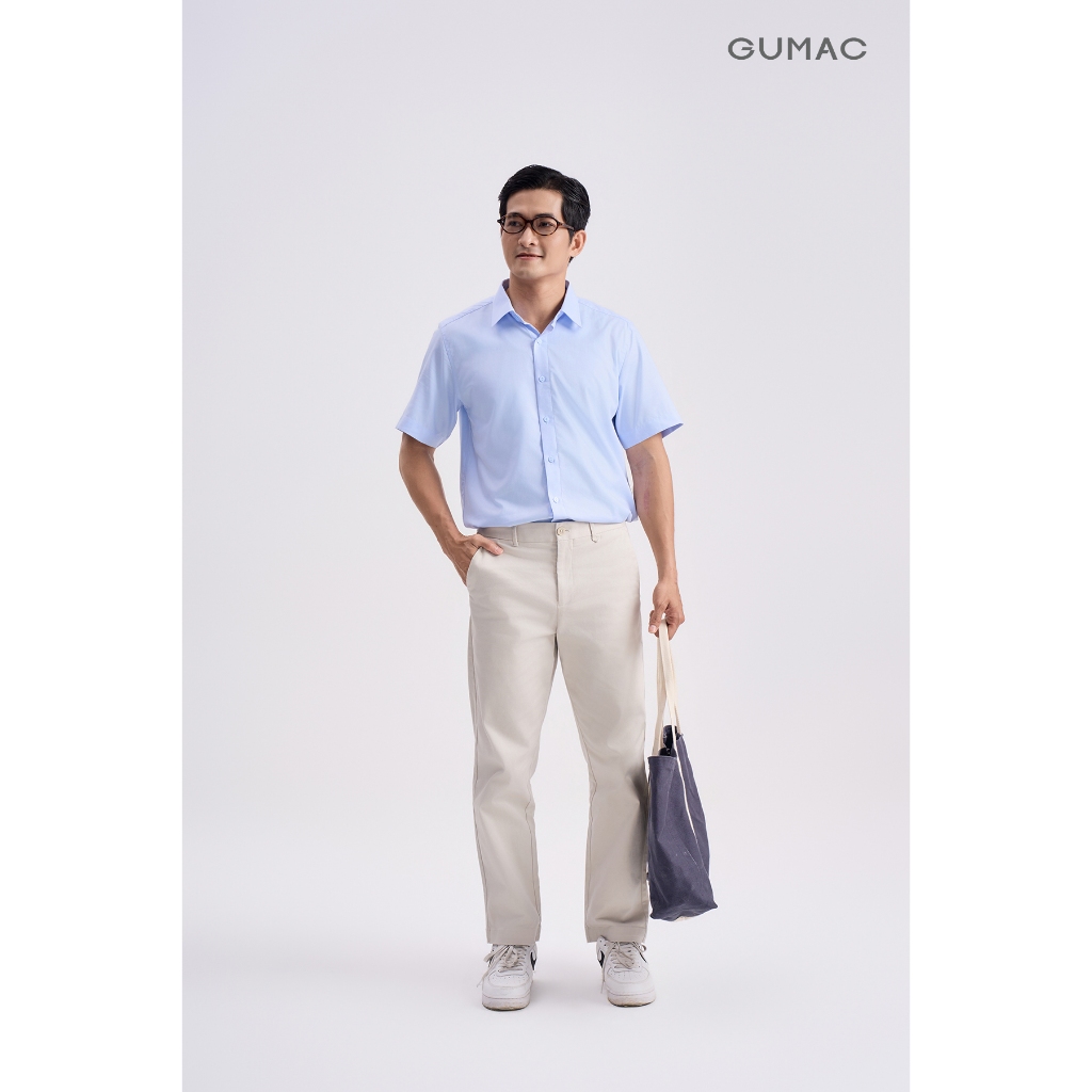 Áo Sơ Mi Nam GUMAC Form Regular Tay Ngắn Vải Kate Basic Công Sở ANG04059
