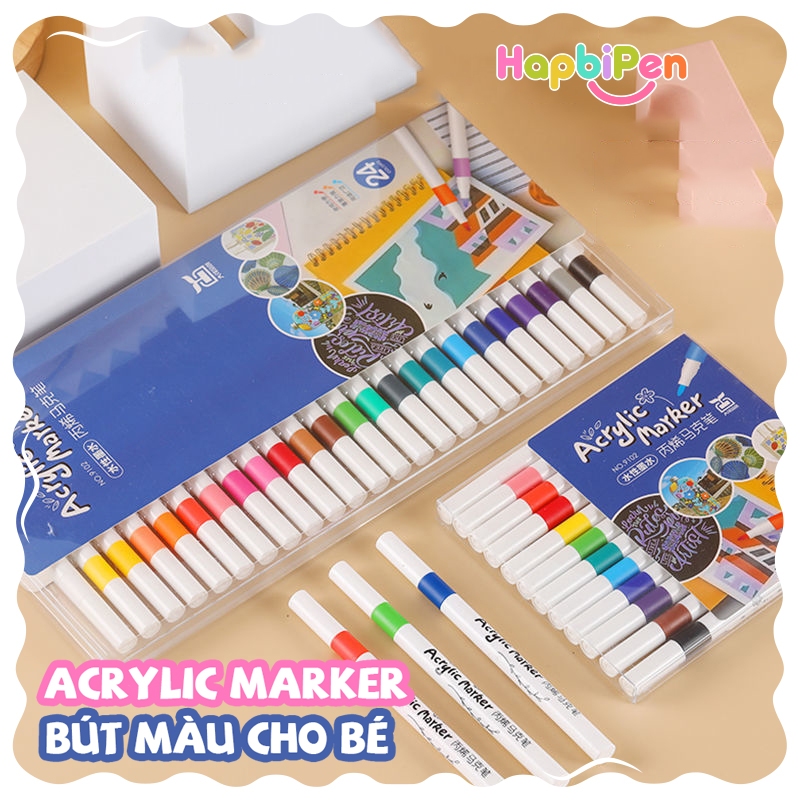 Bút màu nước Acrylic Marker - Bộ bút lông tô màu gồm 24 36 48 màu sắc cho bé tập vẽ tranh BM001