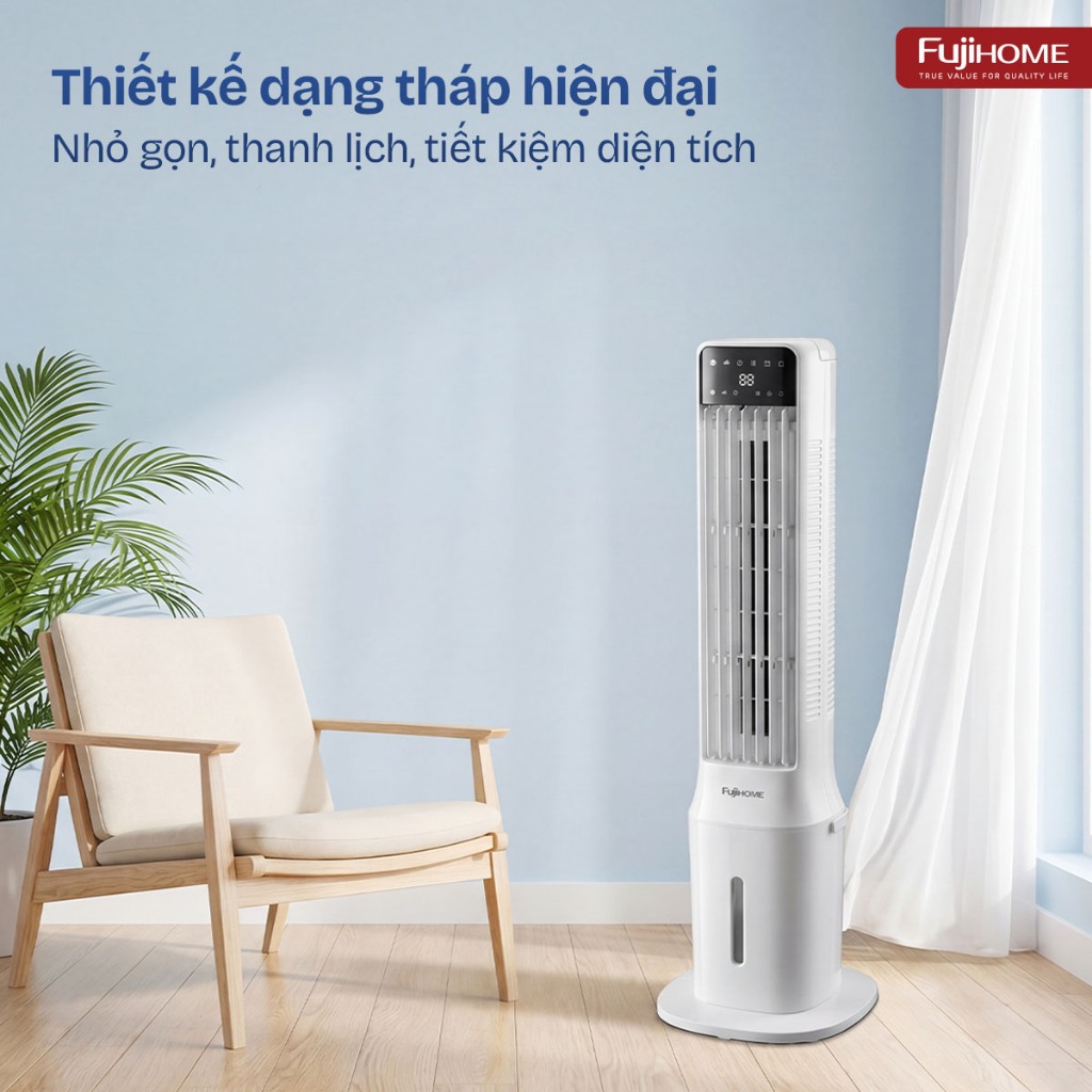 Quạt điện hơi nước làm mát Nhập Khẩu FUJIHOME AC-1000B, quạt tháp cây tự đảo chiều công suất lớn
