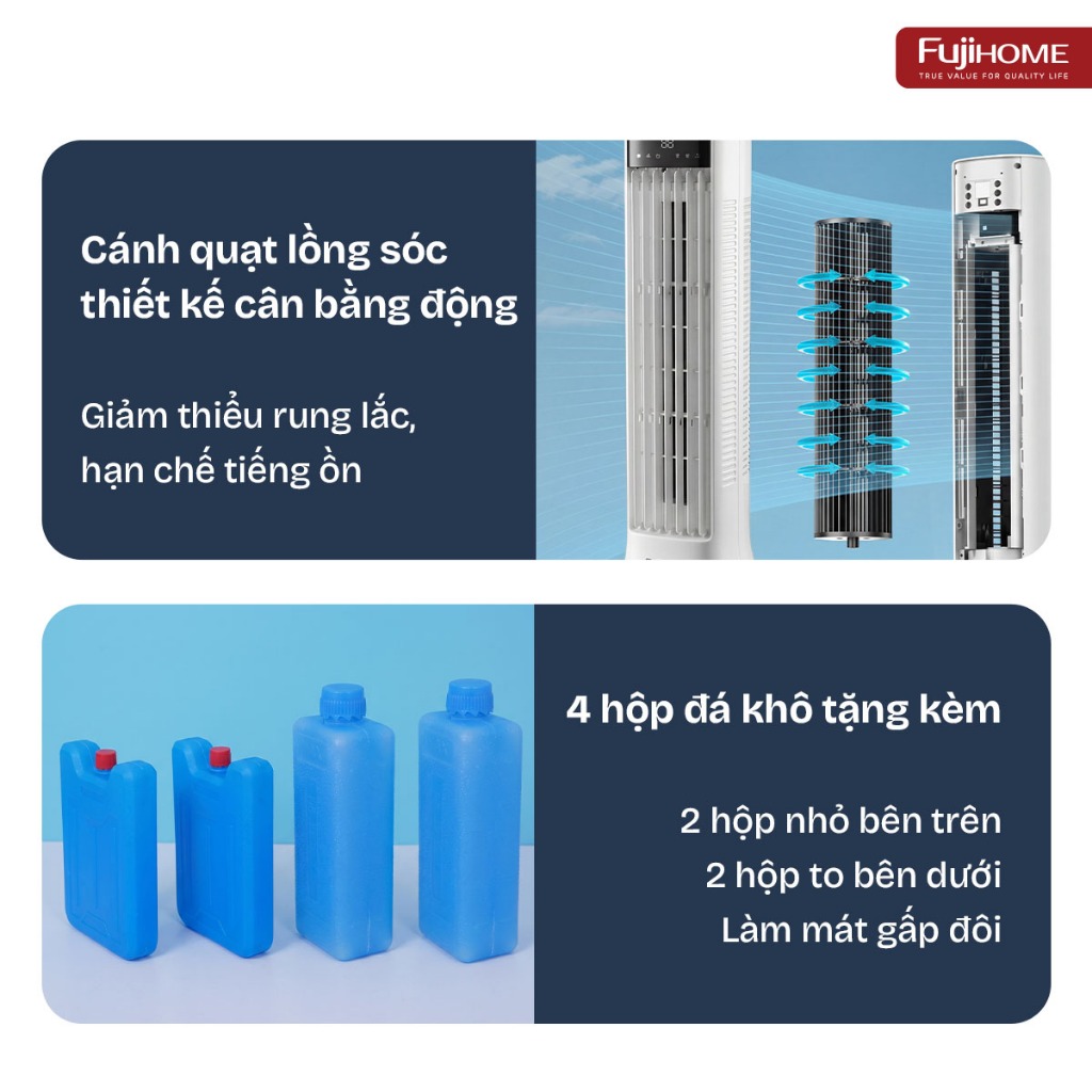 Quạt điện hơi nước làm mát Nhập Khẩu FUJIHOME AC-1000B, quạt tháp cây tự đảo chiều công suất lớn