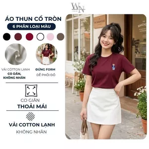Áo Thun/Phông trơn Nữ cổ tròn Form rộng, vải Cotton lạnh, co dãn nhẹ, đứng form, không nhăn, dễ phối đồ, logo Gấu
