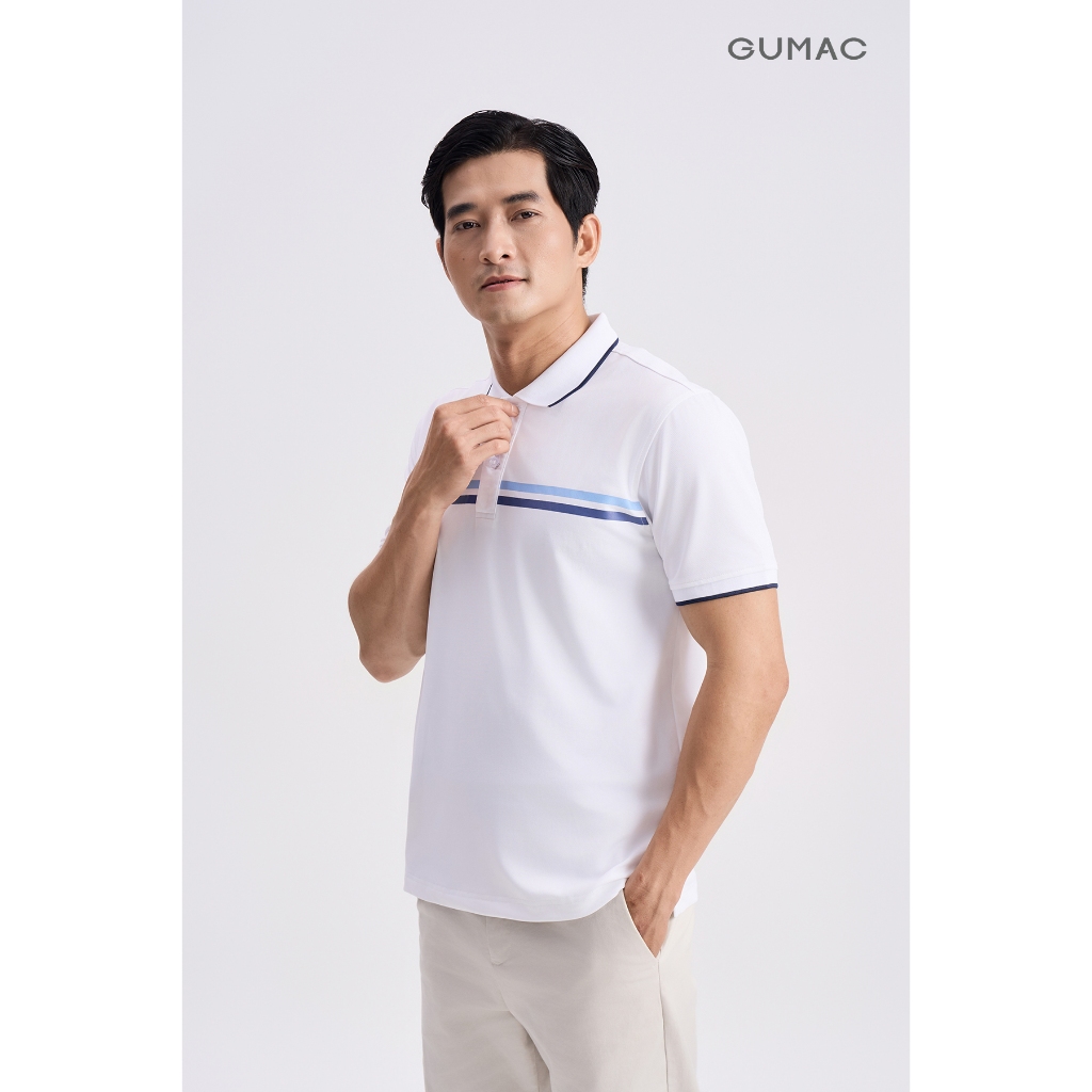Áo Polo Nam GUMAC Form Suông Cơ Bản Phối Line Ngực Thun Cá Sấu Trẻ Trung APNG04055