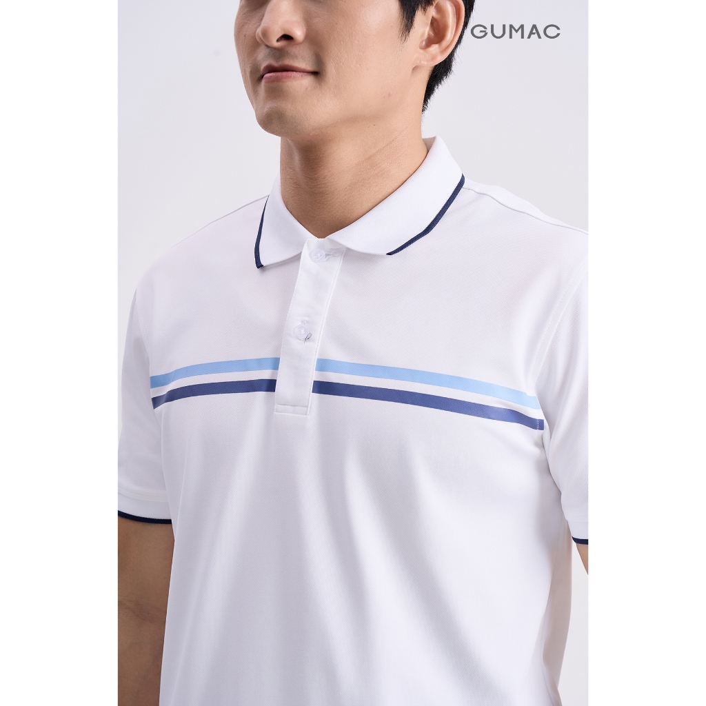 Áo Polo Nam GUMAC Form Suông Cơ Bản Phối Line Ngực Thun Cá Sấu Trẻ Trung APNG04055