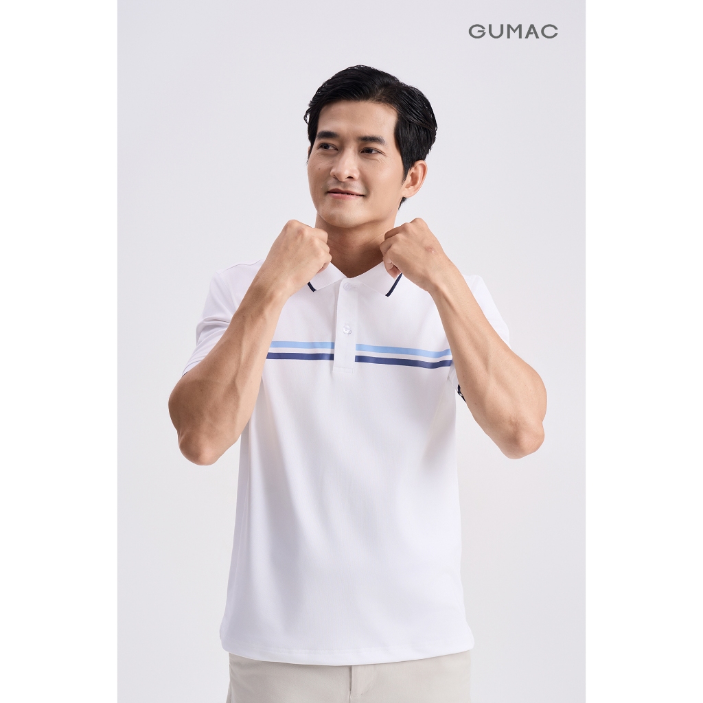 Áo Polo Nam GUMAC Form Suông Cơ Bản Phối Line Ngực Thun Cá Sấu Trẻ Trung APNG04055