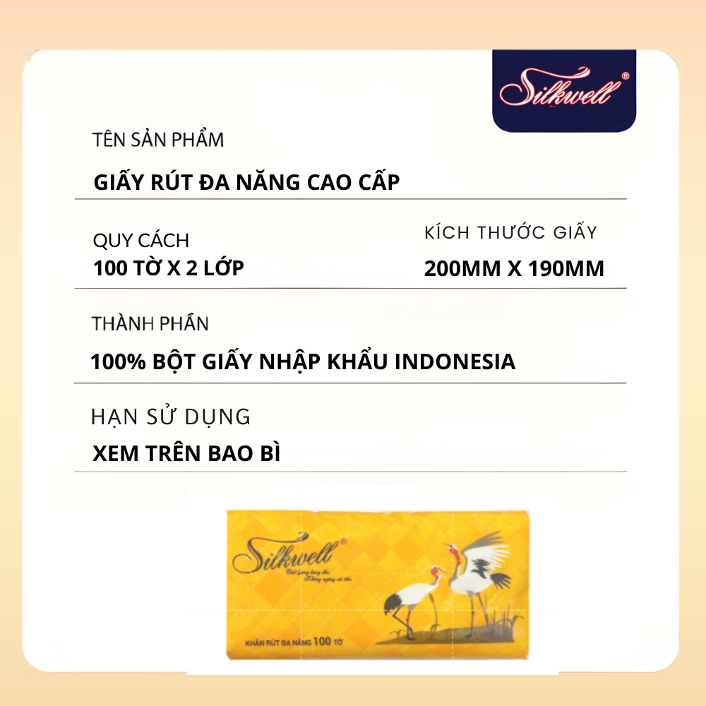 [HỎA TỐC] Khăn Giấy Rút Đa Năng Silkwell Sếu 100 Tờ/Gói/2 Lớp,Giấy Lau Chuyên Dụng Nhà Bếp Thấm Dầu