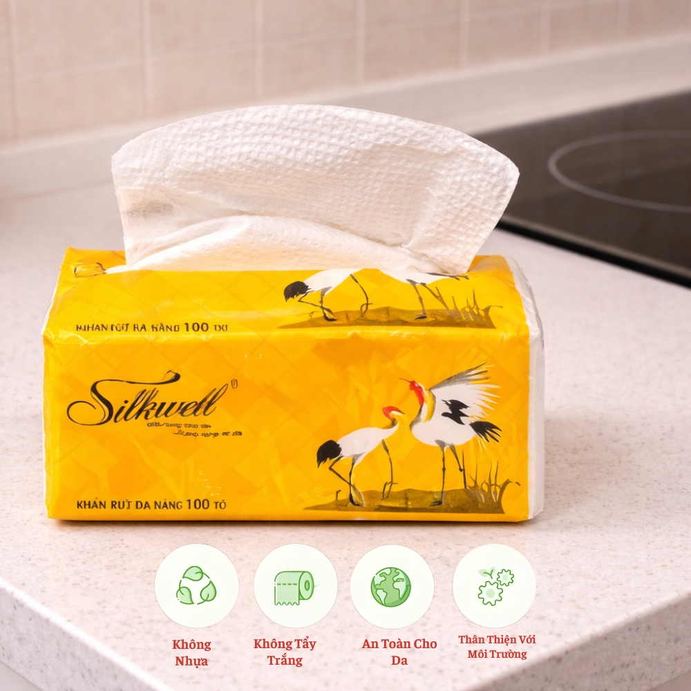 [HỎA TỐC] Khăn Giấy Rút Đa Năng Silkwell Sếu 100 Tờ/Gói/2 Lớp,Giấy Lau Chuyên Dụng Nhà Bếp Thấm Dầu