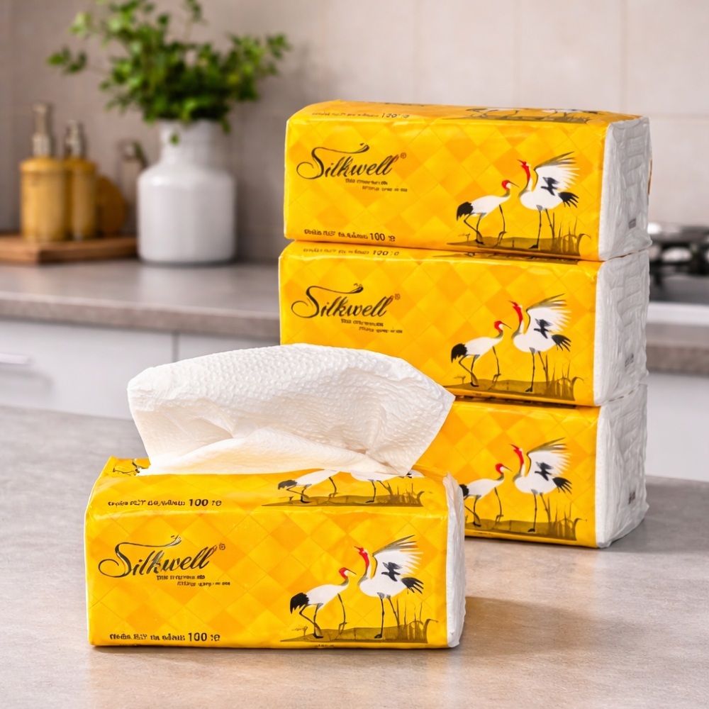 [HỎA TỐC] Khăn Giấy Rút Đa Năng Silkwell Sếu 100 Tờ/Gói/2 Lớp,Giấy Lau Chuyên Dụng Nhà Bếp Thấm Dầu