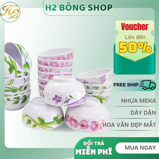 Set 10 Chén Ăn Cơm Meka, Bát Cơm Phíp Hoa Tiết Hoa Đẹp Mắt