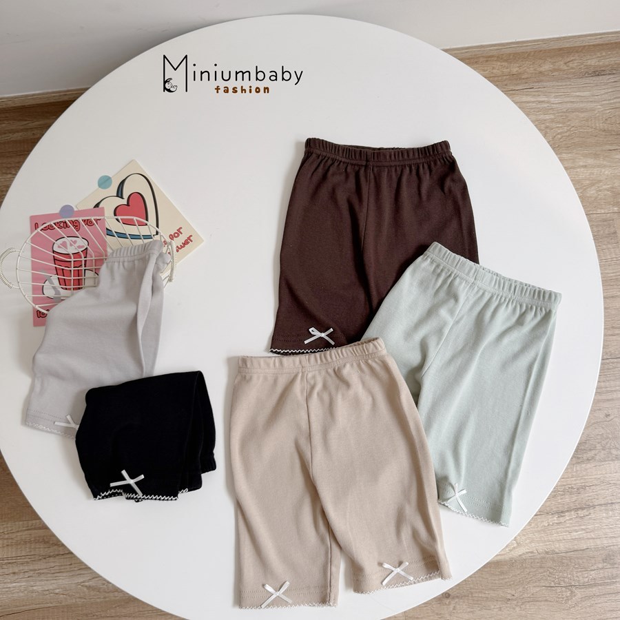 Quần legging cộc đính nơ nhiều màu cho bé Miniumbaby, chất liệu cotton mềm mịn, co giãn QC2748 -2747