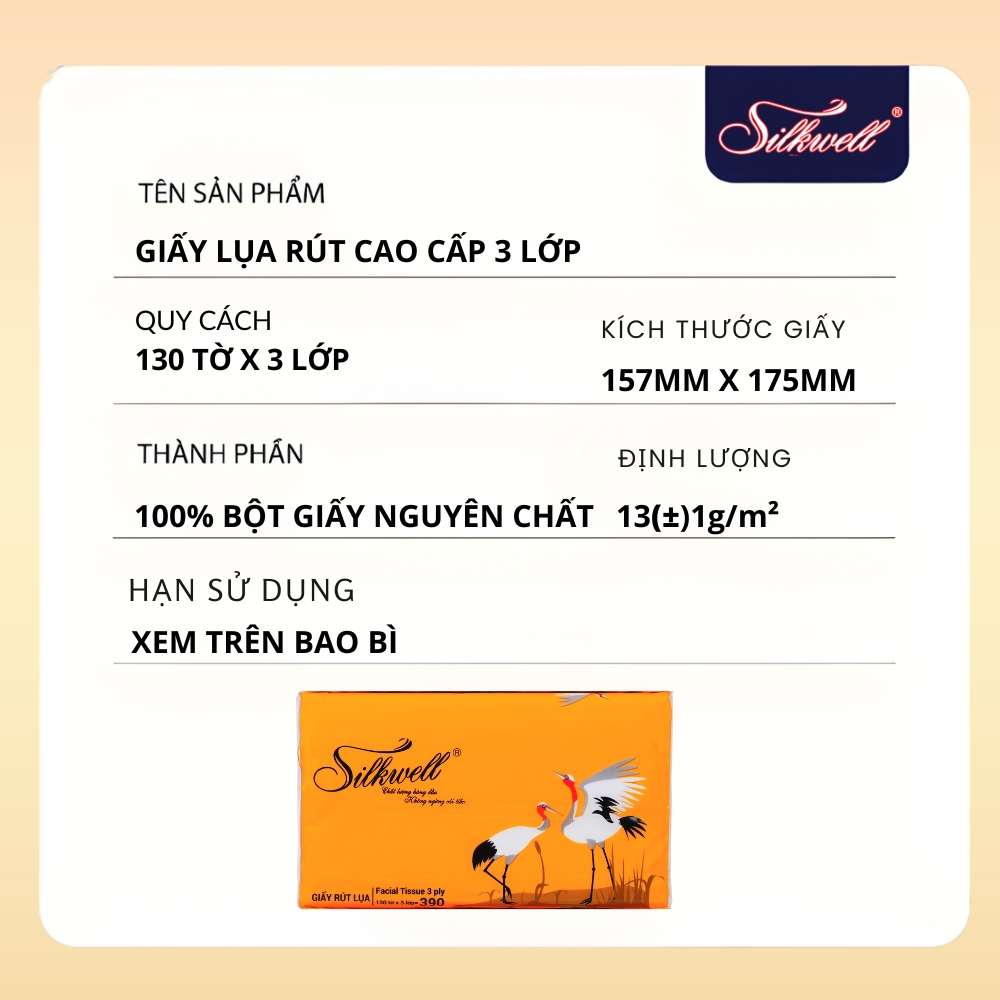 [HỎA TỐC] Giấy Ăn Rút Lụa Silkwell Thùng 16/32 Gói Sếu Rút 130 Tờ/Gói/3 Lớp, Siêu Dai Mềm Mịn