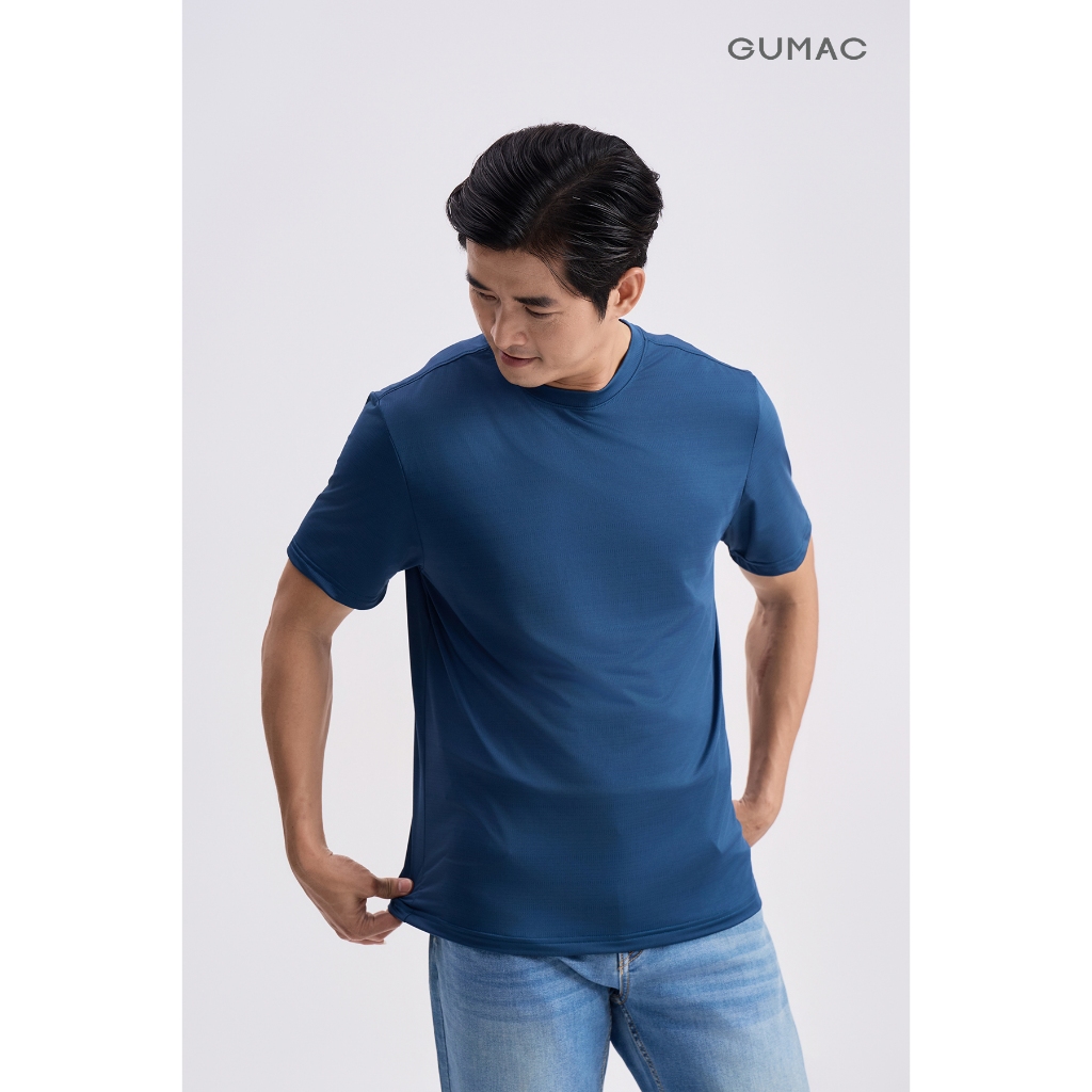Áo Thun Nam GUMAC Form Regular Cổ Bo Tay Ngắn Thun Lạnh Co Giãn Basic ATNG04048