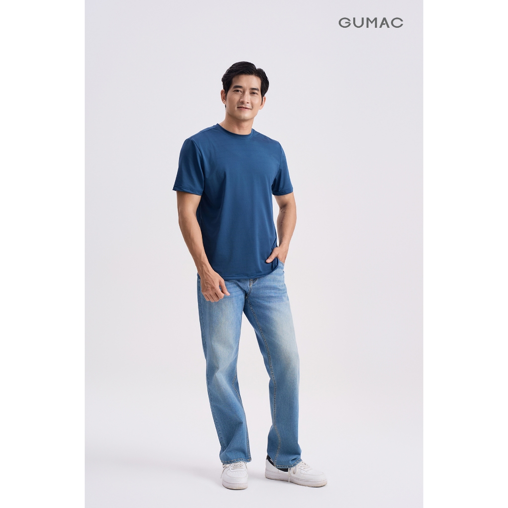 Áo Thun Nam GUMAC Form Regular Cổ Bo Tay Ngắn Thun Lạnh Co Giãn Basic ATNG04048