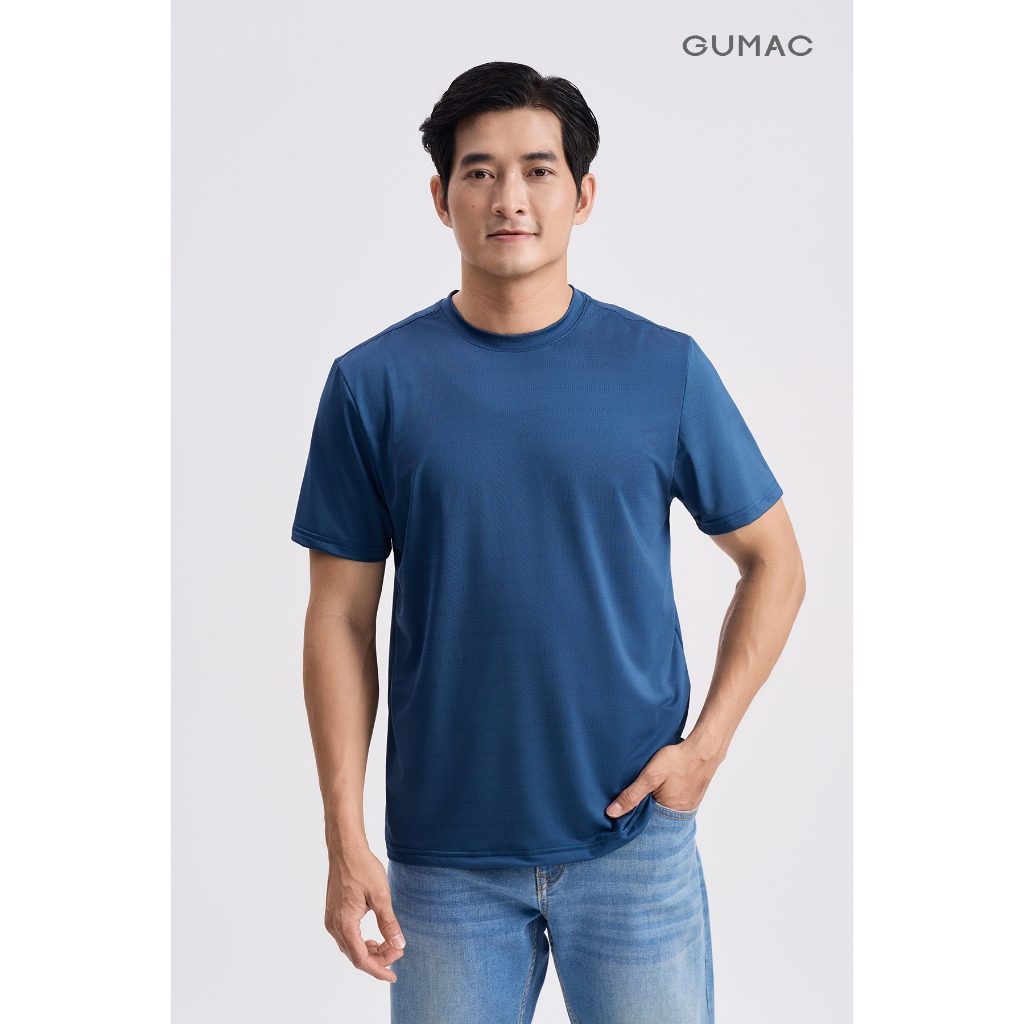 Áo Thun Nam GUMAC Form Regular Cổ Bo Tay Ngắn Thun Lạnh Co Giãn Basic ATNG04048