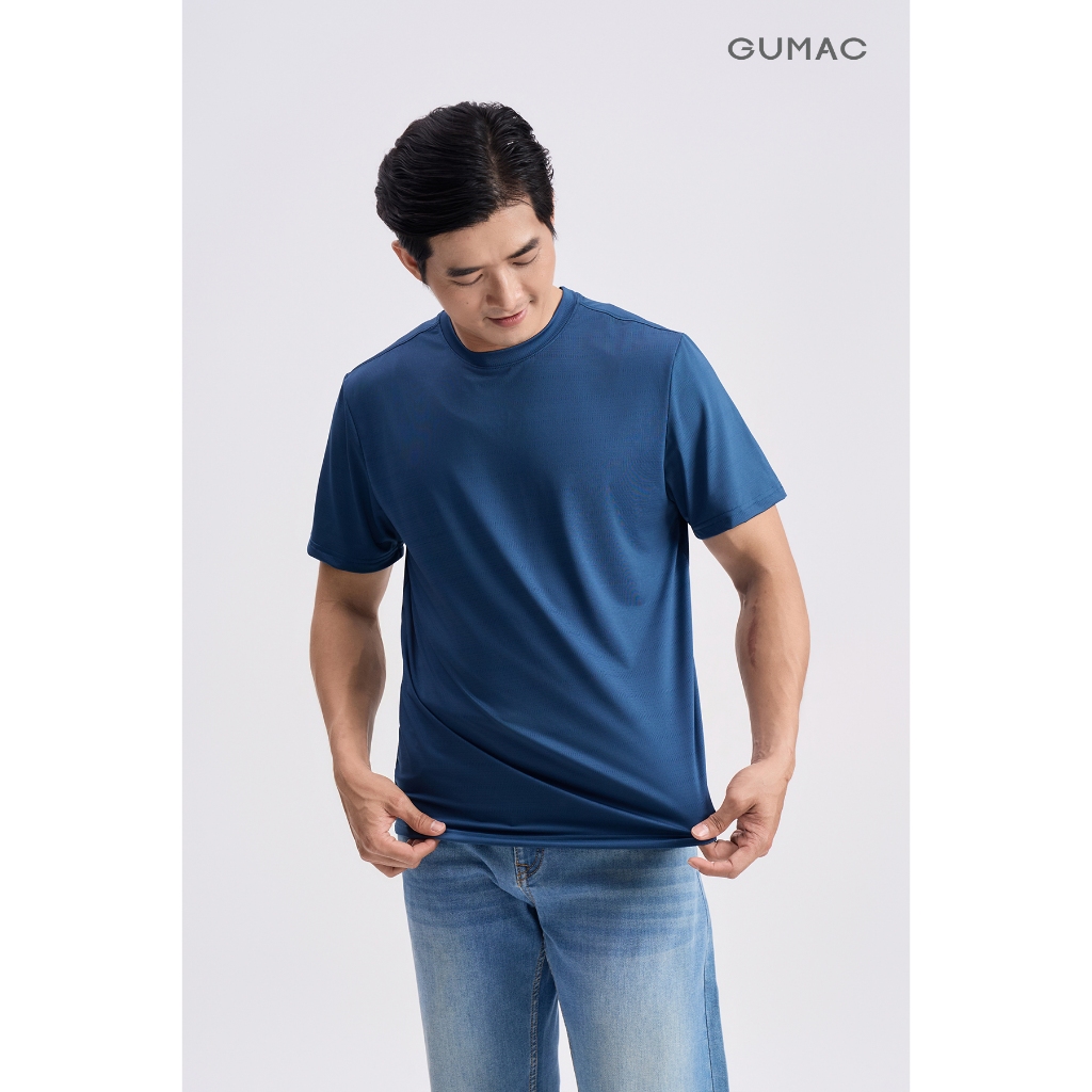 Áo Thun Nam GUMAC Form Regular Cổ Bo Tay Ngắn Thun Lạnh Co Giãn Basic ATNG04048