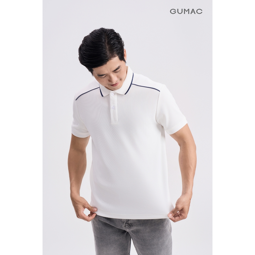 Áo Polo Nam GUMAC Dáng Suông Basic Tay Ngắn Phối Viền Màu Bo Tay Thun Gân Co Giãn 4 Chiều APNG04054