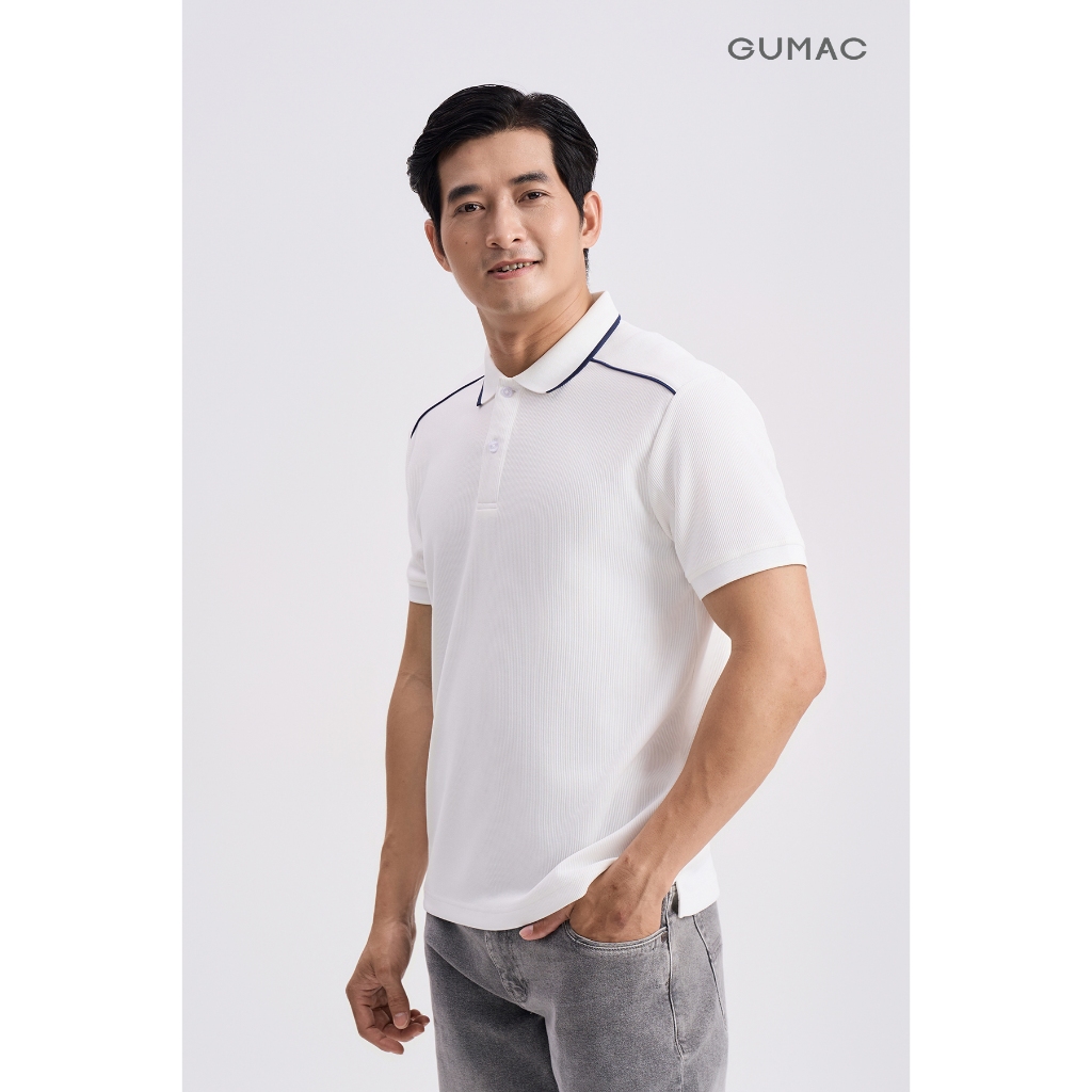 Áo Polo Nam GUMAC Dáng Suông Basic Tay Ngắn Phối Viền Màu Bo Tay Thun Gân Co Giãn 4 Chiều APNG04054