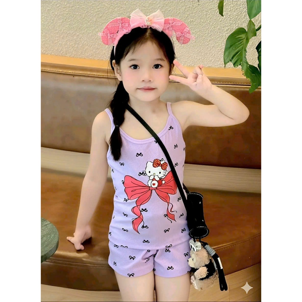 Sét bộ áo dây cho bé gái,áo dây in hình nơ,chất vải thun tăm co giãn thoải mái cho bé.M79