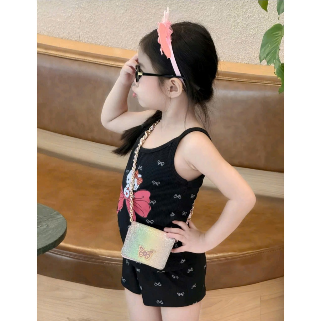 Sét bộ áo dây cho bé gái,áo dây in hình nơ,chất vải thun tăm co giãn thoải mái cho bé.M79