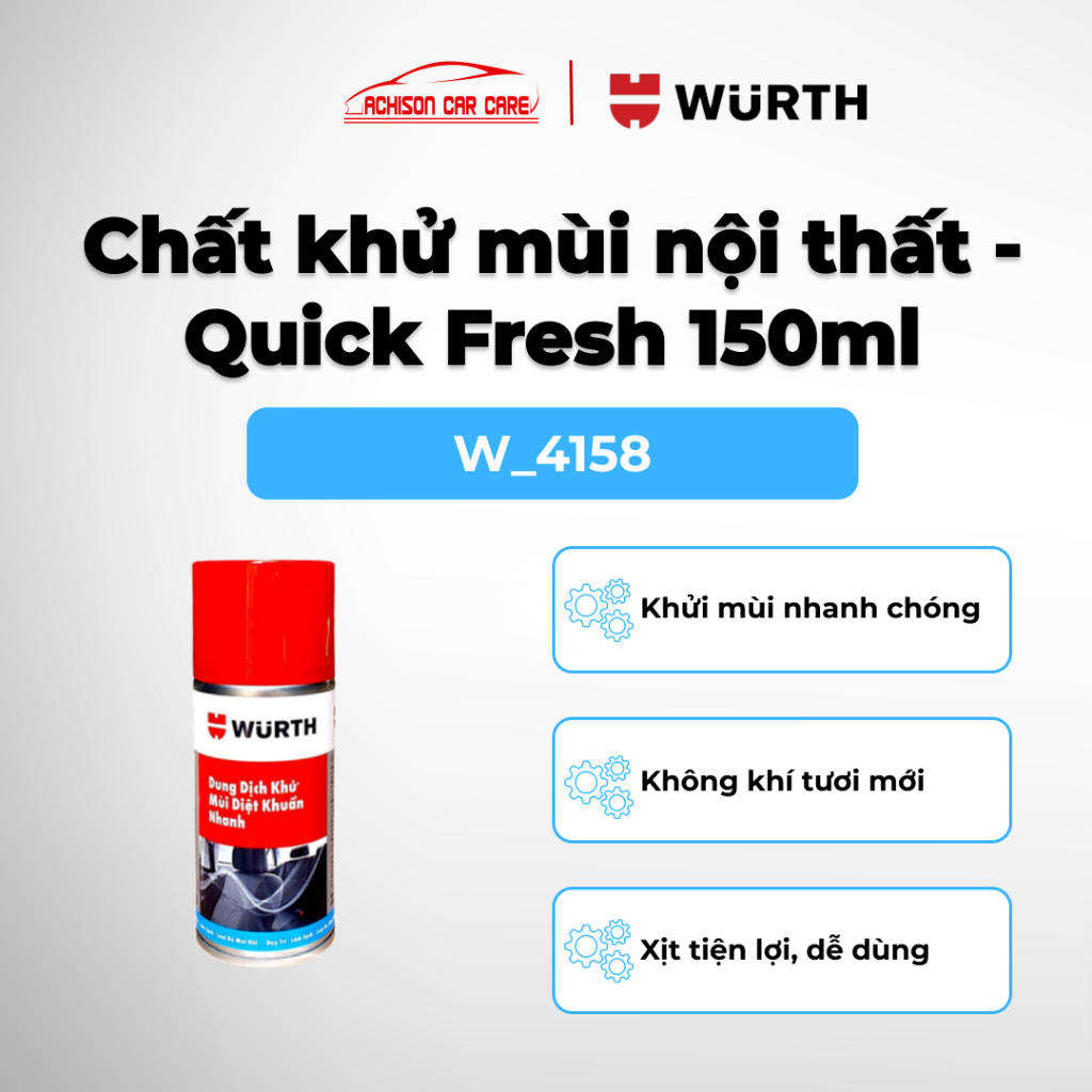 WURTH CHẤT KHỬ MÙI QUICK FRESH  150ML 4158 LÀM SẠCH KHỬ HÔI GIỮ KHÔNG GIAN XE THƠM MÁT