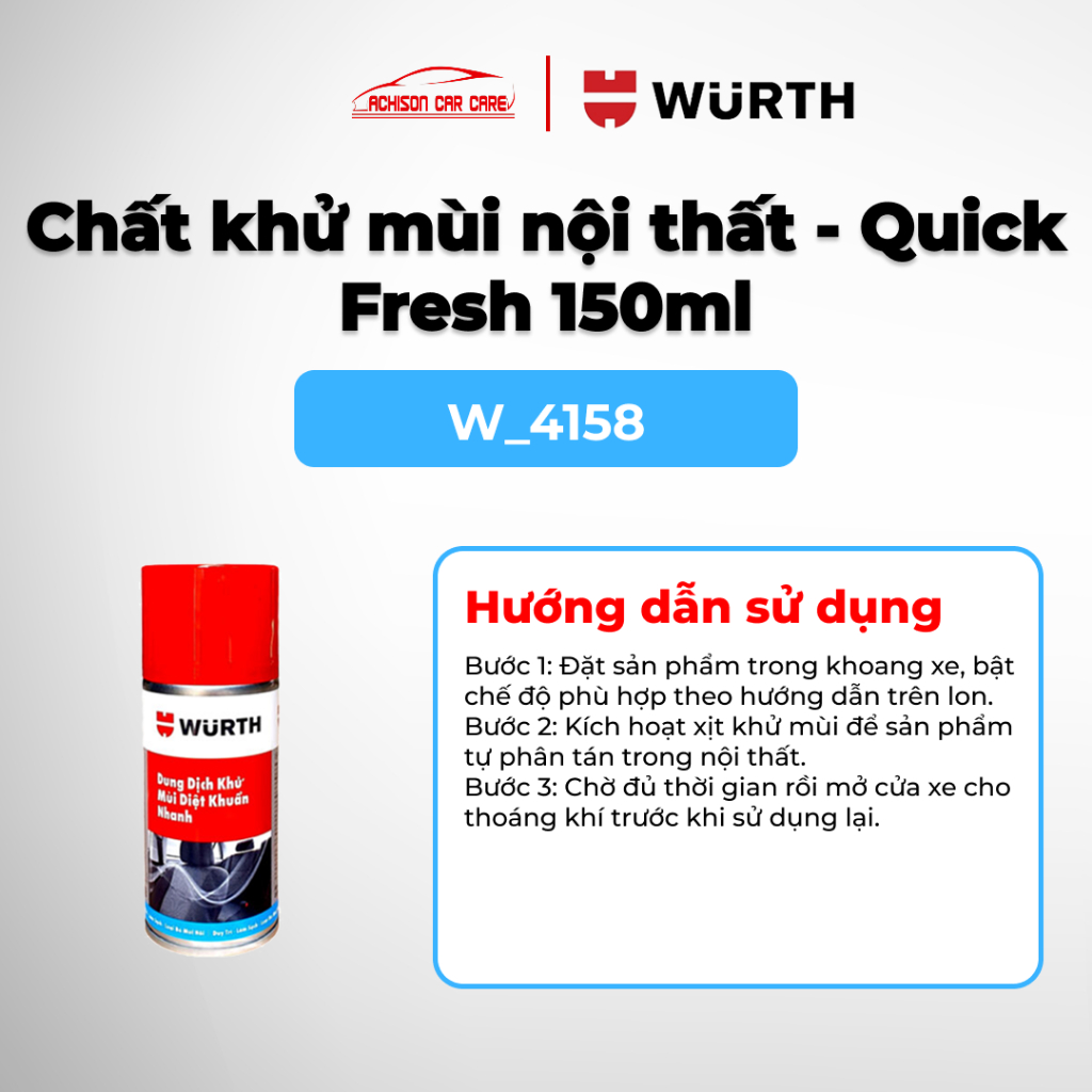 WURTH CHẤT KHỬ MÙI QUICK FRESH  150ML 4158 LÀM SẠCH KHỬ HÔI GIỮ KHÔNG GIAN XE THƠM MÁT