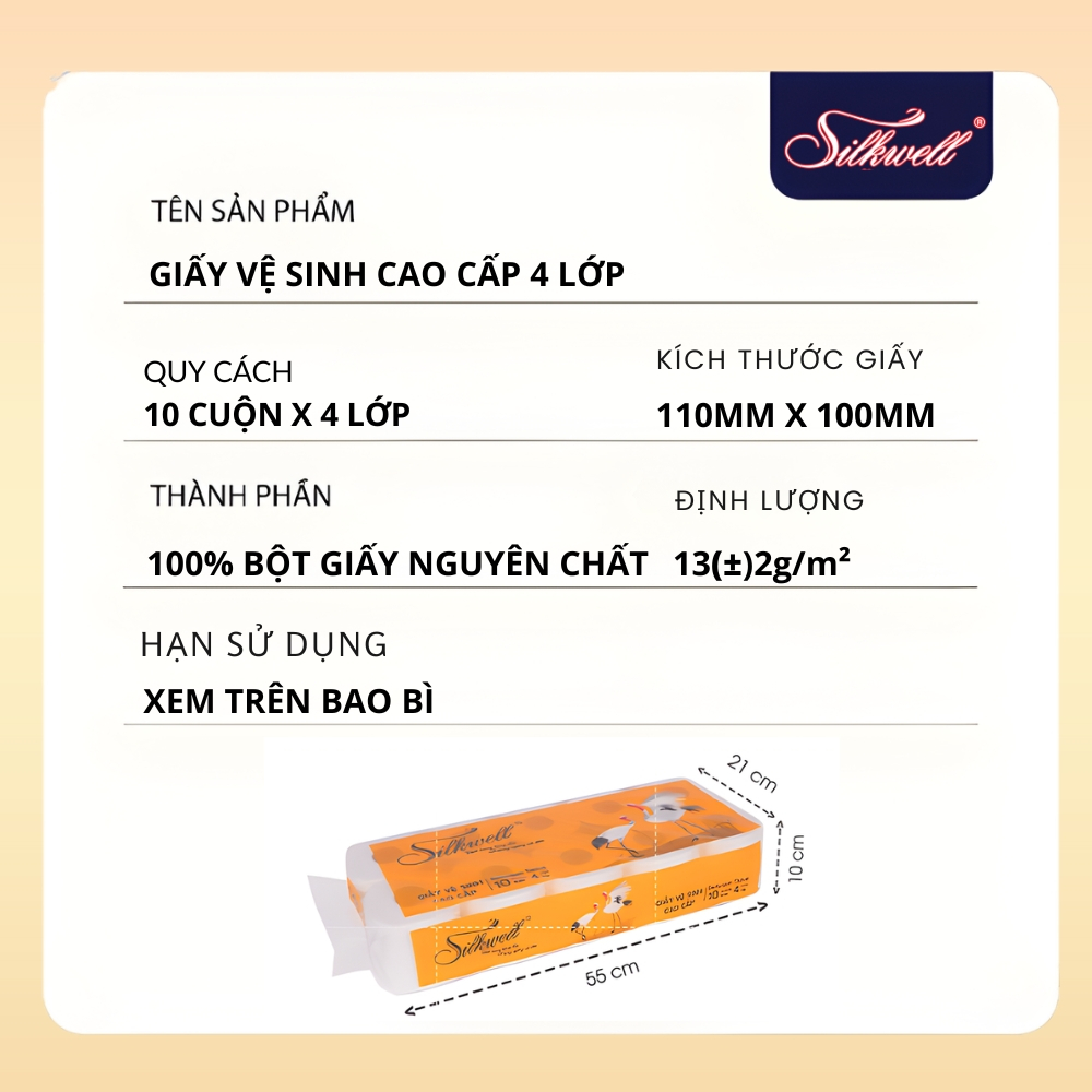 [HỎA TỐC] Giấy Vệ Sinh Silkwell Sếu 10 Cuộn/4 Lớp Có Lõi - Siêu Dai Mềm Mịn, Tan Trong Nước