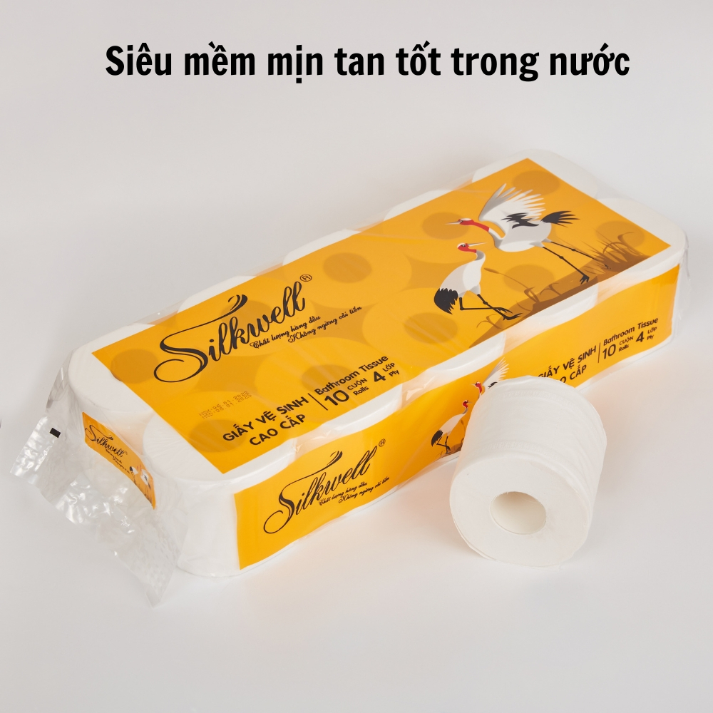 [HỎA TỐC] Giấy Vệ Sinh Silkwell Sếu 10 Cuộn/4 Lớp Có Lõi - Siêu Dai Mềm Mịn, Tan Trong Nước