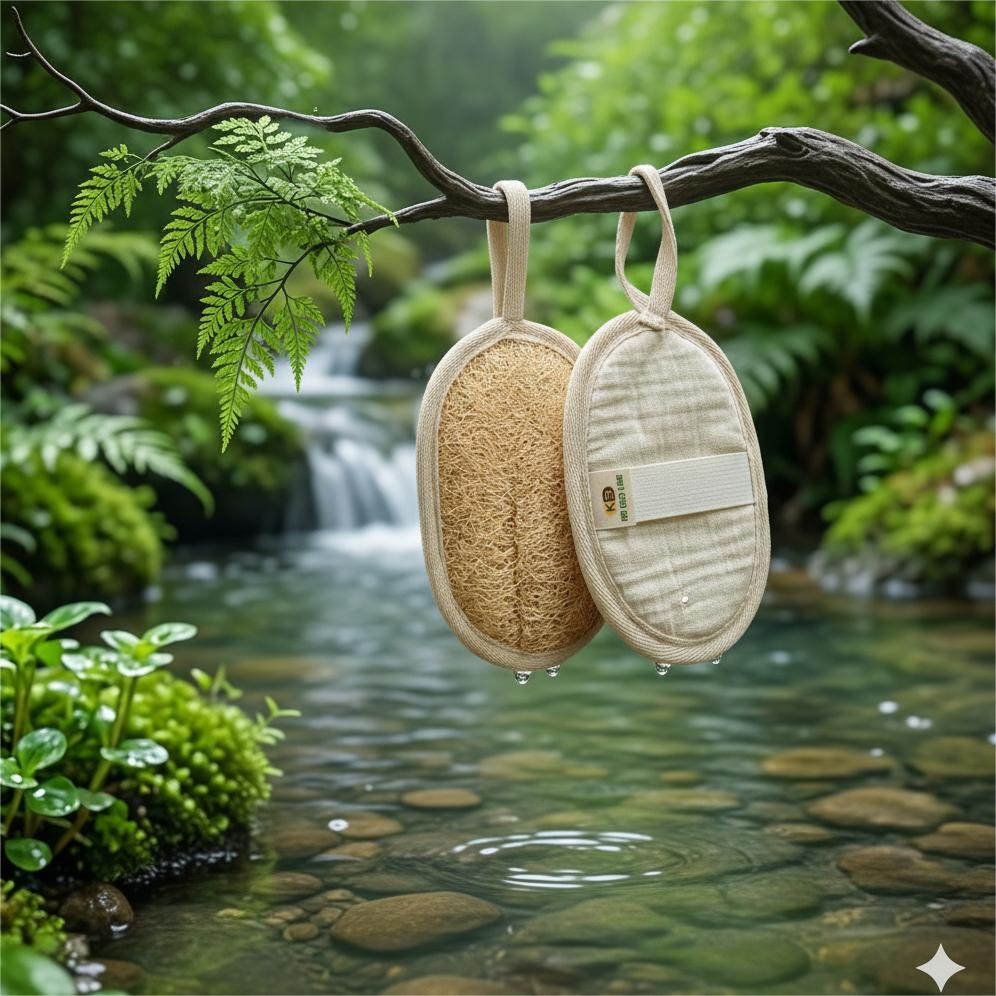 Bông Tắm Xơ Mướp Tự Nhiên KB Ecolife Organic-Size 9cm x 13cm-OCOP 4 Sao-Dưỡng Ẩm Da Tẩy Tế Bào Chết